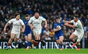 19 April 2025; Luke McGrath of Leinster in action against Rob Herring of Ulster during the United Rugby Championship match between Leinster and Ulster at the Aviva Stadium in Dublin. Photo by Brendan Moran/Sportsfile