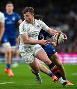 19 April 2025; Jack Murphy of Ulster in action against Diarmuid Mangan of Leinster during the United Rugby Championship match between Leinster and Ulster at the Aviva Stadium in Dublin. Photo by Brendan Moran/Sportsfile