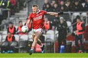 19 April 2025; Brian Hurley of Cork scores a two-pointer from a free during the Munster GAA Football Senior Championship semi-final match between Cork and Kerry at Supervalu Páirc Uí Chaoimh in Cork. Photo by Piaras Ó Mídheach/Sportsfile