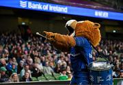 19 April 2025; Leinster mascot Leo the Lion during the United Rugby Championship match between Leinster and Ulster at the Aviva Stadium in Dublin. Photo by Sam Barnes/Sportsfile