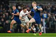 19 April 2025; Jamie Osborne of Leinster in action against Jacob Stockdale of Ulster during the United Rugby Championship match between Leinster and Ulster at the Aviva Stadium in Dublin. Photo by Sam Barnes/Sportsfile