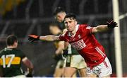19 April 2025; Chris Óg Jones of Cork celebrates scoring his side's first goal during the Munster GAA Football Senior Championship semi-final match between Cork and Kerry at Supervalu Páirc Uí Chaoimh in Cork. Photo by Piaras Ó Mídheach/Sportsfile