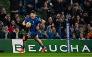 19 April 2025; Dan Sheehan of Leinster scores his side's fifth try despite the efforts of Tom Stewart of Ulster during the United Rugby Championship match between Leinster and Ulster at the Aviva Stadium in Dublin. Photo by Sam Barnes/Sportsfile