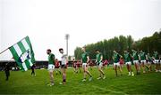 19 April 2025; Fermanagh captain Declan McCusker leads his side in the parade before the Ulster GAA Football Senior Championship quarter-final match between Fermanagh and Down at Brewster Park in Enniskillen, Fermanagh. Photo by Ramsey Cardy/Sportsfile