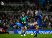 19 April 2025; Sam Prendergast of Leinster kicks a conversion during the United Rugby Championship match between Leinster and Ulster at the Aviva Stadium in Dublin. Photo by Sam Barnes/Sportsfile