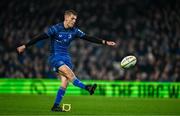19 April 2025; Sam Prendergast of Leinster kicks a conversion during the United Rugby Championship match between Leinster and Ulster at the Aviva Stadium in Dublin. Photo by Brendan Moran/Sportsfile