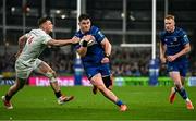 19 April 2025; Dan Sheehan of Leinster on his way to scoring his side's seventh try despite the efforts of Zac Ward of Ulster during the United Rugby Championship match between Leinster and Ulster at the Aviva Stadium in Dublin. Photo by Sam Barnes/Sportsfile