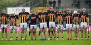 19 April 2025; Kilkenny players, from left, Billy Ryan, Jordan Molloy, Huw Lawlor, goalkeeper Eoin Murphy, John Donnelly, Fionán Mackessy, Martin Keoghan, Adrian Mullen, Cian Kenny and Paddy Deegan before the Leinster GAA Hurling Senior Championship Round 1 match between Kilkenny and Galway at UPMC Nowlan Park in Kilkenny. Photo by Seb Daly/Sportsfile