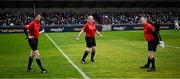 19 April 2025; Referee Johnny Murphy, centre, with line umpire Conor Daly, left, and standby referee James Owens the Leinster GAA Hurling Senior Championship Round 1 match between Dublin and Offaly at Parnell Park in Dublin. Photo by Ray McManus/Sportsfile