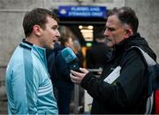 19 April 2025; Martin Kiely of RTÉ interviews Dublin manager Niall Ó Ceallacháin after the Leinster GAA Hurling Senior Championship Round 1 match between Dublin and Offaly at Parnell Park in Dublin. Photo by Ray McManus/Sportsfile