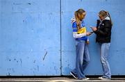 20 April 2025; Tipperary supporters Allanah Casey, and Emma Keating, from Burncourt, Tipperary, before the Munster GAA Hurling Senior Championship Round 1 match between Tipperary and Limerick at FBD Semple Stadium in Thurles, Tipperary. Photo by Seb Daly/Sportsfile