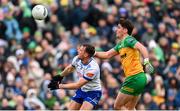 20 April 2025; Ryan Wylie of Monaghan in action against Dáire Ó Baoill of Donegal during the Ulster GAA Football Senior Championship quarter-final match between Monaghan and Donegal at St Tiernach's Park in Clones, Monaghan. Photo by Ramsey Cardy/Sportsfile