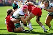 20 April 2025; Dorothy Wall of Ireland dives over to score a try during the Women's Six Nations Rugby Championship match between Wales and Ireland at Rodney Parade in Newport, Wales. Photo by Kian Abdullah/Sportsfile