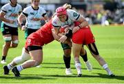 20 April 2025; Dorothy Wall of Ireland on her way to scoring a try during the Women's Six Nations Rugby Championship match between Wales and Ireland at Rodney Parade in Newport, Wales. Photo by Kian Abdullah/Sportsfile