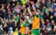 20 April 2025; Ryan McHugh of Donegal celebrates at the final whistle of the Ulster GAA Football Senior Championship quarter-final match between Monaghan and Donegal at St Tiernach's Park in Clones, Monaghan. Photo by Ramsey Cardy/Sportsfile
