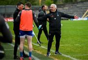 20 April 2025; Monaghan manager Gabriel Bannigan and Darren Hughes appeal to sideline official Andrew Smith after the Ulster GAA Football Senior Championship quarter-final match between Monaghan and Donegal at St Tiernach's Park in Clones, Monaghan. Photo by Ramsey Cardy/Sportsfile