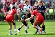 20 April 2025; Dorothy Wall of Ireland is tackled by Georgia Evans of Wales during the Women's Six Nations Rugby Championship match between Wales and Ireland at Rodney Parade in Newport, Wales. Photo by Kian Abdullah/Sportsfile