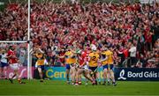 20 April 2025; Shane Kingston of Cork, centre, celebrates winning a late free during the Munster GAA Hurling Senior Championship Round 1 match between Clare and Cork at Zimmer Biomet Páirc Chíosóg in Ennis, Clare. Photo by Brendan Moran/Sportsfile