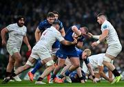 19 April 2025; Jack Boyle of Leinster in action against Alan O’Connor, left, and Nick Timoney of Ulster during the United Rugby Championship match between Leinster and Ulster at the Aviva Stadium in Dublin. Photo by Sam Barnes/Sportsfile
