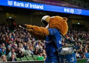 19 April 2025; Leinster mascot Leo the Lion during the United Rugby Championship match between Leinster and Ulster at the Aviva Stadium in Dublin. Photo by Sam Barnes/Sportsfile