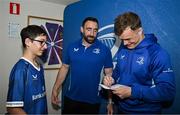 19 April 2025; Leinster players Jack Conan, left, and Josh van der Flier with supporters in Autograph Alley before the United Rugby Championship match between Leinster and Ulster at the Aviva Stadium in Dublin. Photo by Sam Barnes/Sportsfile