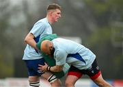 19 April 2025; Dewald Barnard, below, during a Leinster Rugby Juniors squad training session at Gorey RFC in Gorey, Wexford. Photo by Brendan Moran/Sportsfile