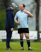 19 April 2025; Assistant coach Eoin Stanley, right, and Scott Caldbeck during a Leinster Rugby Juniors squad training session at Gorey RFC in Gorey, Wexford. Photo by Brendan Moran/Sportsfile