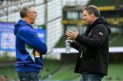 19 April 2025; Leinster chief operations officer Guy Easterby, left, and Ulster director of operations Bryn Cunningham before the United Rugby Championship match between Leinster and Ulster at the Aviva Stadium in Dublin. Photo by Brendan Moran/Sportsfile