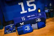 19 April 2025; The  kit of Jamie Osborne in the Leinster dressingroom before the United Rugby Championship match between Leinster and Ulster at the Aviva Stadium in Dublin. Photo by Brendan Moran/Sportsfile