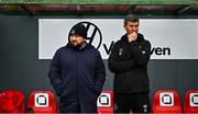 19 April 2025; Galway United manager Phil Trill, left, and Sligo Rovers manager Steve Feeney before the SSE Airtricity Women's Premier Division match between Sligo Rovers and Galway United at The Showgrounds in Sligo. Photo by Tyler Miller/Sportsfile