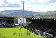 21 April 2025; Both teams make their way onto the pitch before the SSE Airtricity Men's Premier Division match between Shamrock Rovers and Bohemians at Tallaght Stadium in Dublin. Photo by Stephen McCarthy/Sportsfile