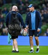 19 April 2025; Leinster senior coach Jacques Nienaber, right, with senior kitman Jim Bastick before the United Rugby Championship match between Leinster and Ulster at the Aviva Stadium in Dublin. Photo by Brendan Moran/Sportsfile