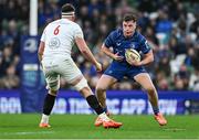 19 April 2025; Gus McCarthy of Leinster in action against James McNabney of Ulster during the United Rugby Championship match between Leinster and Ulster at the Aviva Stadium in Dublin. Photo by Brendan Moran/Sportsfile