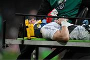 19 April 2025; Michael Lowry of Ulster is stretchered from the pitch during the United Rugby Championship match between Leinster and Ulster at the Aviva Stadium in Dublin. Photo by Brendan Moran/Sportsfile