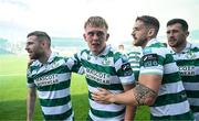 21 April 2025; Michael Noonan of Shamrock Rovers, second from left, celebrates with team-mates, from left, Jack Byrne, Lee Grace and Aaron Greene after scoring their side's second goal during the SSE Airtricity Men's Premier Division match between Shamrock Rovers and Bohemians at Tallaght Stadium in Dublin. Photo by Stephen McCarthy/Sportsfile