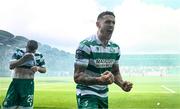 21 April 2025; Lee Grace of Shamrock Rovers celebrates after team-mate Michael Noonan, not pictured, scores their side's second goal during the SSE Airtricity Men's Premier Division match between Shamrock Rovers and Bohemians at Tallaght Stadium in Dublin. Photo by Stephen McCarthy/Sportsfile