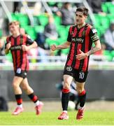 21 April 2025; Dawson Devoy of Bohemians celebrates after scoring his side's first goal during the SSE Airtricity Men's Premier Division match between Shamrock Rovers and Bohemians at Tallaght Stadium in Dublin. Photo by Stephen McCarthy/Sportsfile