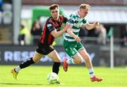 21 April 2025; Michael Noonan of Shamrock Rovers is fouled by Leigh Kavanagh of Bohemians during the SSE Airtricity Men's Premier Division match between Shamrock Rovers and Bohemians at Tallaght Stadium in Dublin. Photo by Stephen McCarthy/Sportsfile