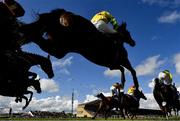 21 April 2025; Runners and riders jump the last during the Fairyhouse Steel Handicap Hurdle on day three of the Fairyhouse Easter Festival at Fairyhouse Racecourse in Ratoath, Meath. Photo by David Fitzgerald/Sportsfile