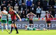 21 April 2025; Ross Tierney of Bohemians celebrates after scoring his side's second goal during the SSE Airtricity Men's Premier Division match between Shamrock Rovers and Bohemians at Tallaght Stadium in Dublin. Photo by Stephen McCarthy/Sportsfile
