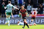 21 April 2025; Keith Buckley of Bohemians celebrates after team-mate Ross Tierney, not pictured, scores their side's second goal during the SSE Airtricity Men's Premier Division match between Shamrock Rovers and Bohemians at Tallaght Stadium in Dublin. Photo by Stephen McCarthy/Sportsfile