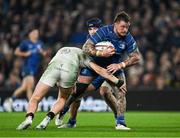 19 April 2025; Andrew Porter of Leinster is tackled by Jude Postlethwaite of Ulster during the United Rugby Championship match between Leinster and Ulster at the Aviva Stadium in Dublin. Photo by Brendan Moran/Sportsfile