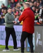 21 April 2025; Shamrock Rovers manager Stephen Bradley exchanges words with Bohemians manager Alan Reynolds during the SSE Airtricity Men's Premier Division match between Shamrock Rovers and Bohemians at Tallaght Stadium in Dublin. Photo by Stephen McCarthy/Sportsfile