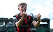 21 April 2025; Rhys Brennan of Bohemians celebrates after his side's victory in the SSE Airtricity Men's Premier Division match between Shamrock Rovers and Bohemians at Tallaght Stadium in Dublin. Photo by Stephen McCarthy/Sportsfile
