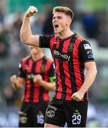 21 April 2025; Leigh Kavanagh of Bohemians celebrates after the SSE Airtricity Men's Premier Division match between Shamrock Rovers and Bohemians at Tallaght Stadium in Dublin. Photo by Stephen McCarthy/Sportsfile