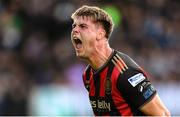 21 April 2025; Leigh Kavanagh of Bohemians celebrates after the SSE Airtricity Men's Premier Division match between Shamrock Rovers and Bohemians at Tallaght Stadium in Dublin. Photo by Stephen McCarthy/Sportsfile