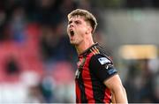 21 April 2025; Leigh Kavanagh of Bohemians celebrates after the SSE Airtricity Men's Premier Division match between Shamrock Rovers and Bohemians at Tallaght Stadium in Dublin. Photo by Stephen McCarthy/Sportsfile