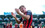 21 April 2025; Rhys Brennan of Bohemians celebrates after during the SSE Airtricity Men's Premier Division match between Shamrock Rovers and Bohemians at Tallaght Stadium in Dublin. Photo by Stephen McCarthy/Sportsfile