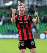 21 April 2025; Rhys Brennan of Bohemians celebrates after during the SSE Airtricity Men's Premier Division match between Shamrock Rovers and Bohemians at Tallaght Stadium in Dublin. Photo by Stephen McCarthy/Sportsfile