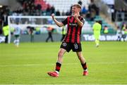 21 April 2025; Rhys Brennan of Bohemians celebrates after during the SSE Airtricity Men's Premier Division match between Shamrock Rovers and Bohemians at Tallaght Stadium in Dublin. Photo by Stephen McCarthy/Sportsfile
